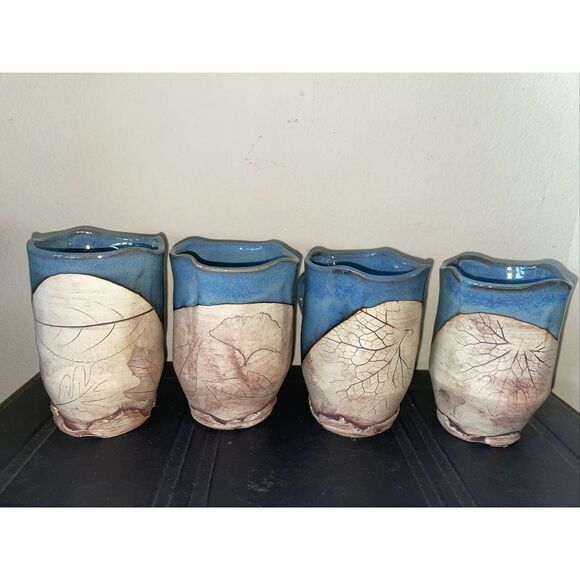 4 Pottery Mug Handmade Mug Ceramics by‎ Julia E Dean. leaf print